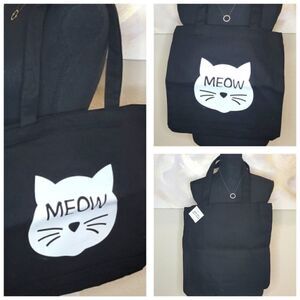 Black Canvas Graphic Meow Tote Bags 🐈 😻